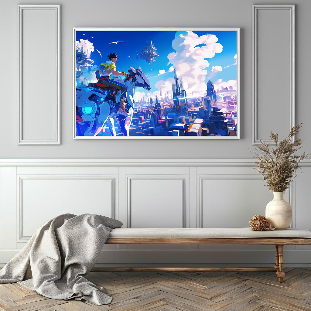 Poster: Stadt der Zukunft – Reiter über den Wolken