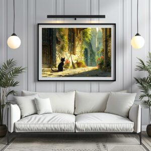 Poster: Die schwarze Katze in der Gasse - Anime Stil