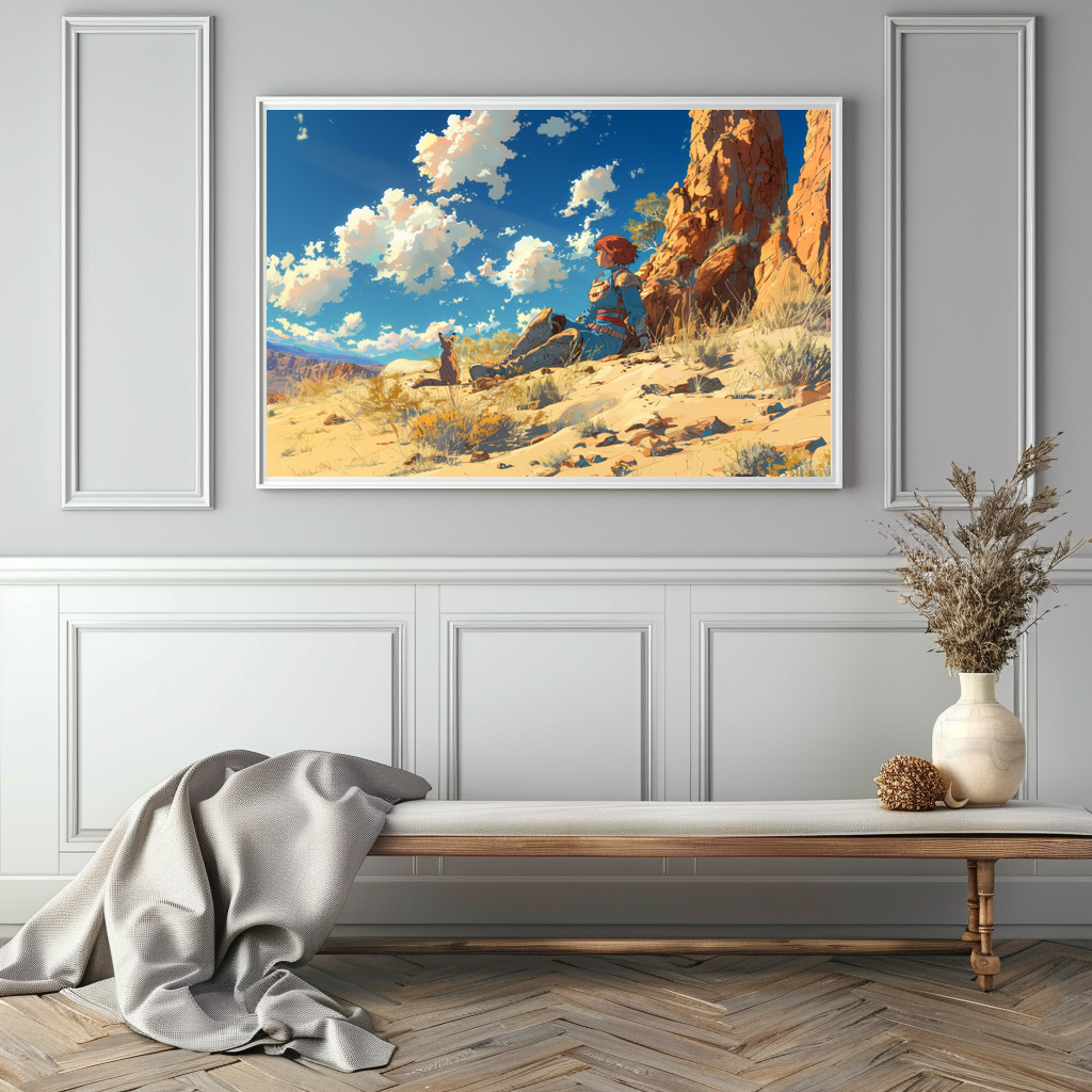 Poster: Rast in der Wüste mit Fuchshörnchen - Anime Stil - Imagen 2