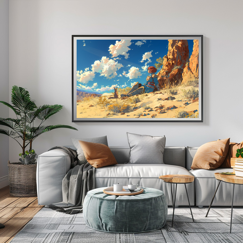 Poster: Rast in der Wüste mit Fuchshörnchen - Anime Stil - Imagen 3