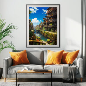 Poster: Verwunschene Gasse am Wasserkanal - Anime Steampunk