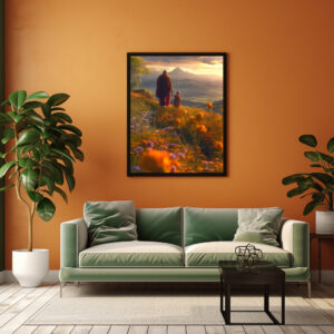 Poster: Zwei buddhistische Mönche bei Sonnenuntergang