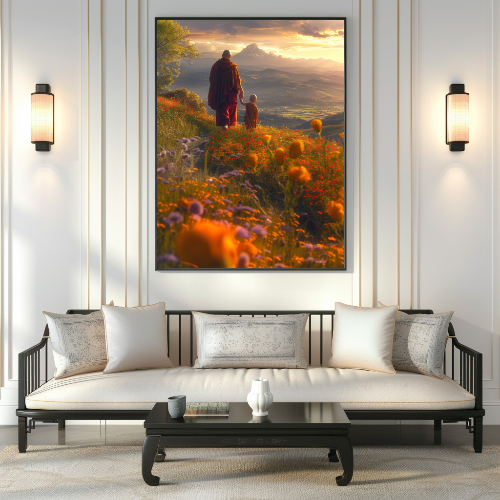 Poster: Zwei buddhistische Mönche bei Sonnenuntergang - Image 2
