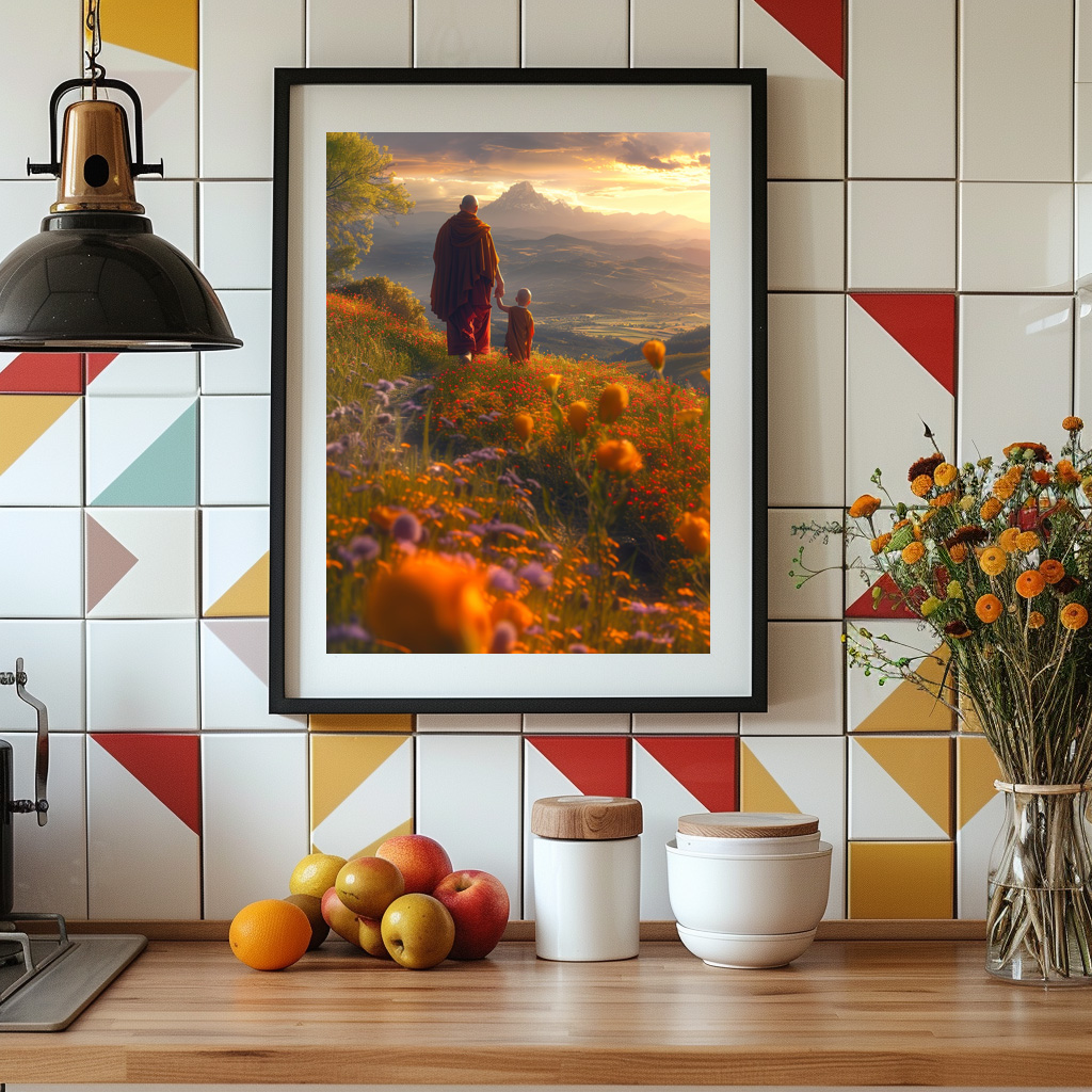 Poster: Zwei buddhistische Mönche bei Sonnenuntergang - Image 3