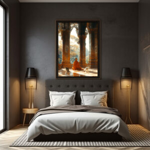 Poster: Stille Meditation im Tempel mit Katzen - buddhistischer Mönch