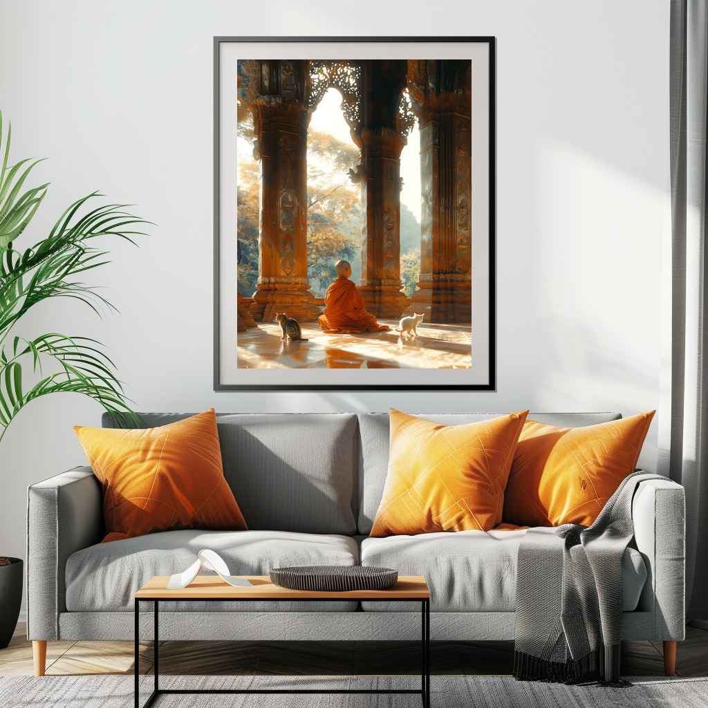 Poster: Stille Meditation im Tempel mit Katzen - buddhistischer Mönch - Image 2