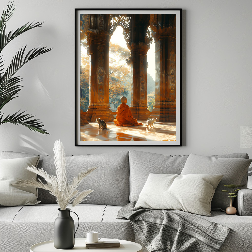 Poster: Stille Meditation im Tempel mit Katzen - buddhistischer Mönch - Image 3