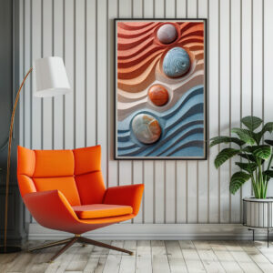 Poster: Bunte Zen-Steine im Sandmuster