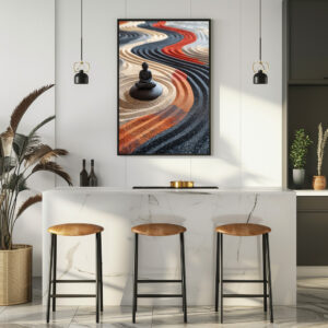 Poster: Buddha Statue in buntem Zen Sand