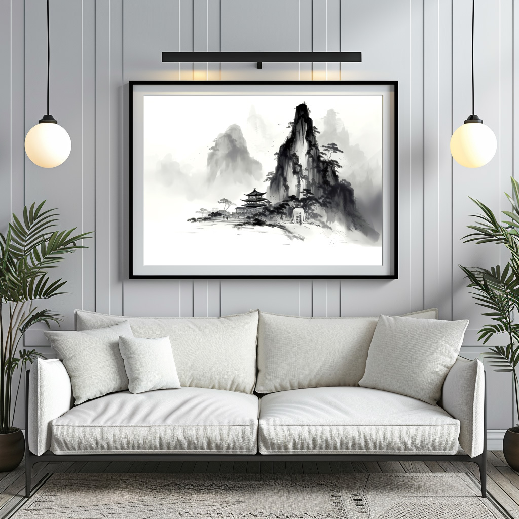 Poster: Kleiner Tempel am Berg - Tuschezeichnung – Image 2