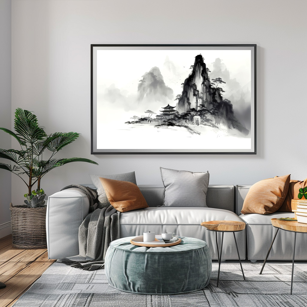 Poster: Kleiner Tempel am Berg - Tuschezeichnung – Image 3