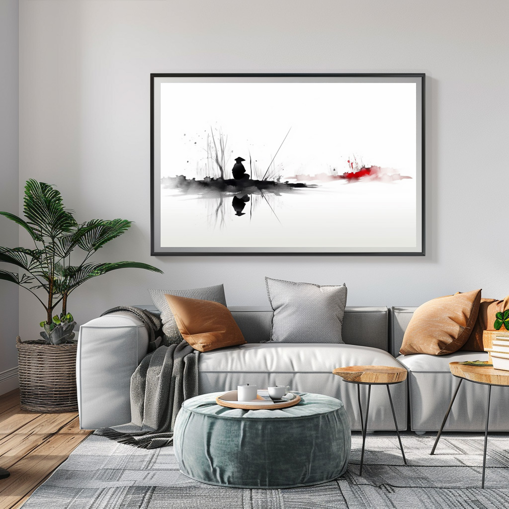 Poster: Angler am Wasser - japanische Tuschezeichnung - Image 2