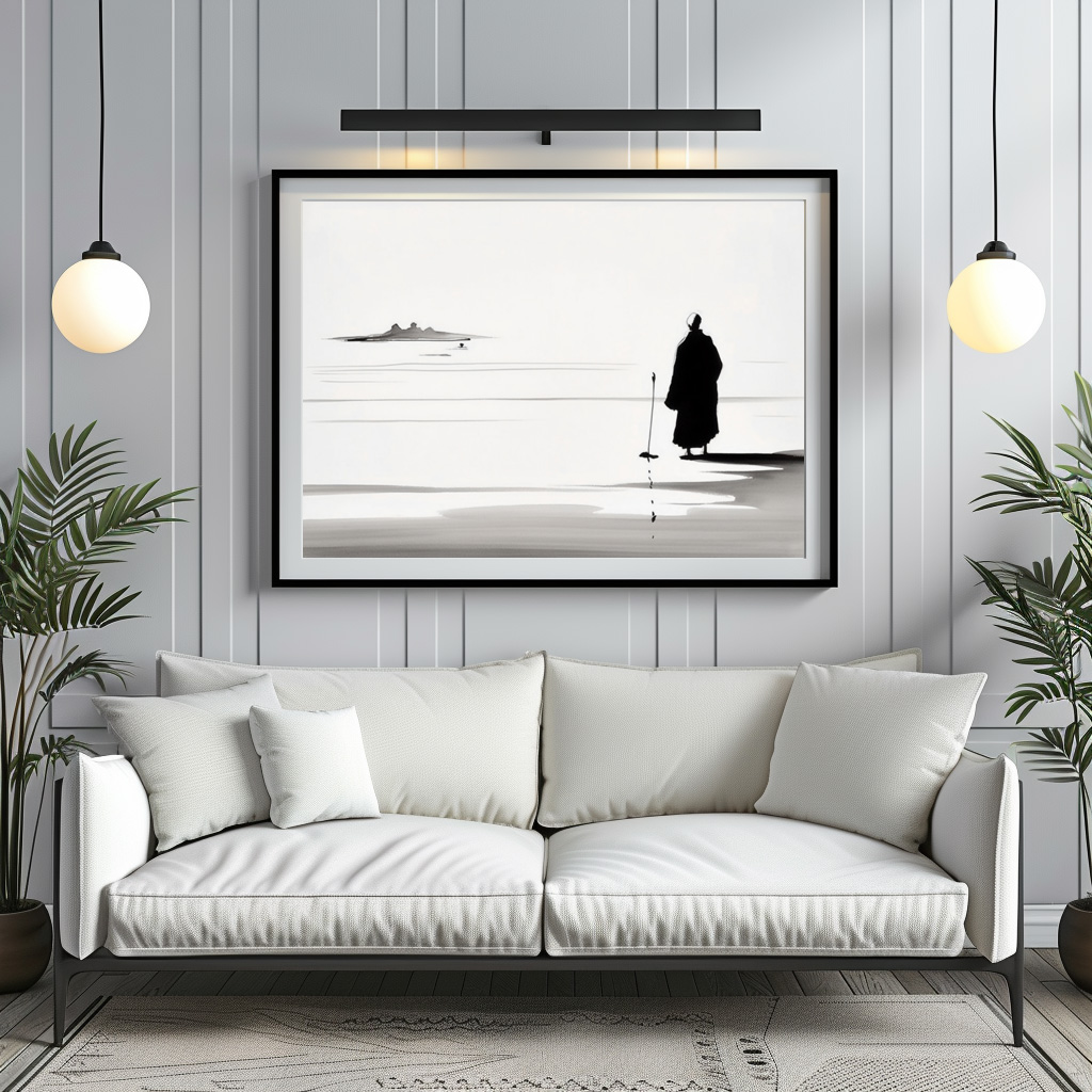 Poster: Mönch am Wasser - japanische Tuschezeichnung - immagine 2