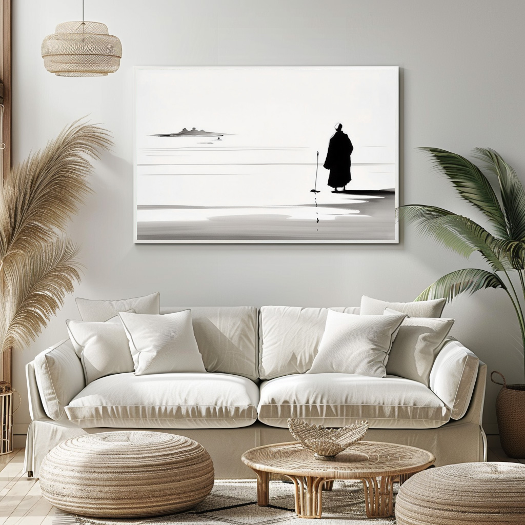 Poster: Mönch am Wasser - japanische Tuschezeichnung - immagine 3