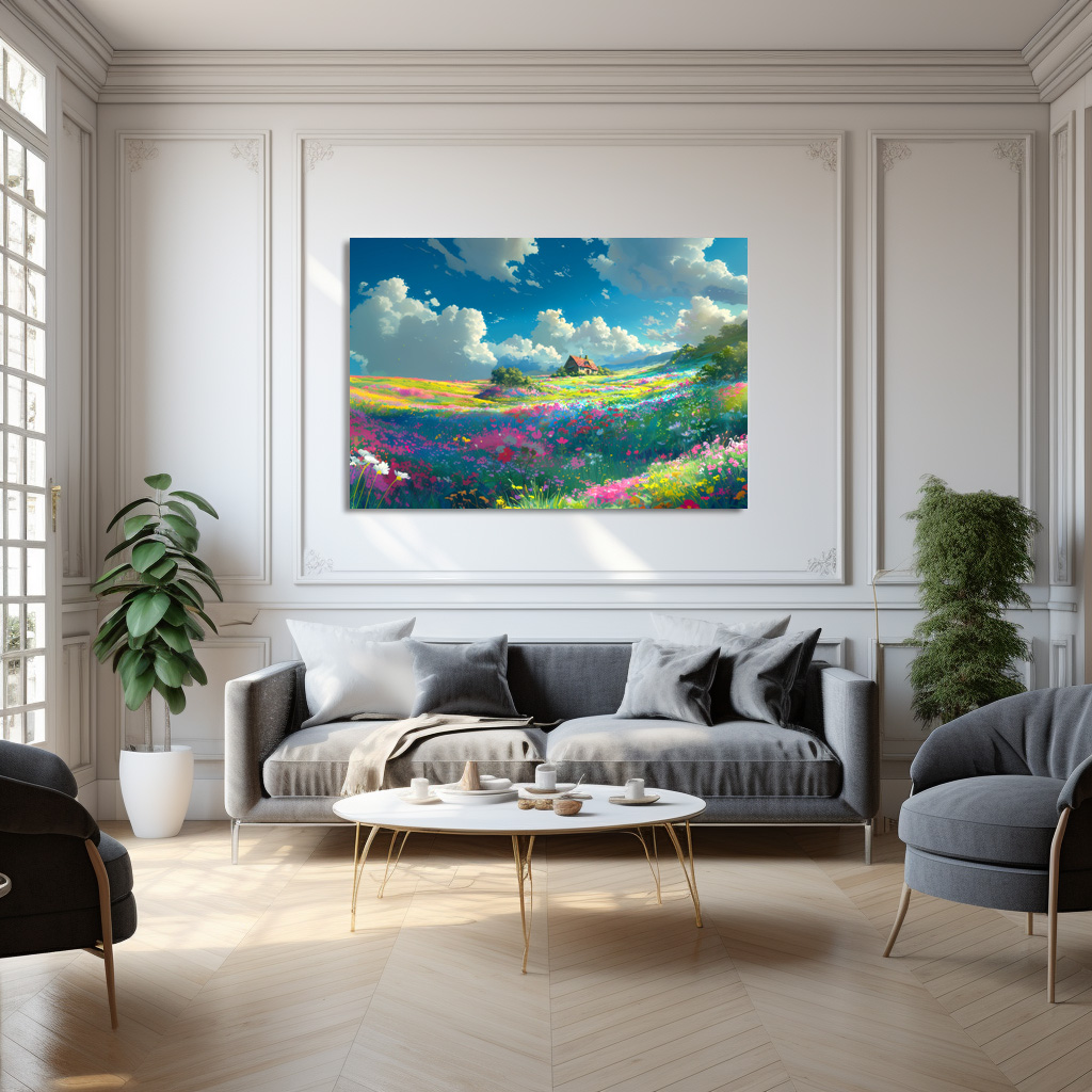 Poster: Weites Blumental mit Wolken - Anime Stil – Bild 3