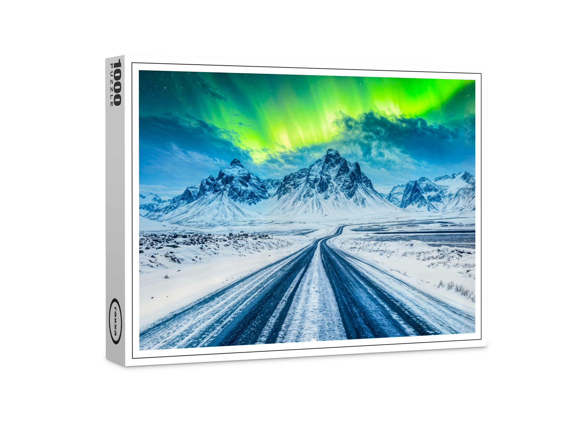 raxxa Premium-Puzzle: Road with Mountains and Northern Lights at Night