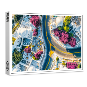 raxxa Premium-Puzzle: Greek Mountain Village Street with Bougainvillea