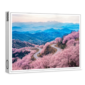 raxxa Premium-Puzzle: Roads Through Mountain Landscape with Blooming Cherry Trees