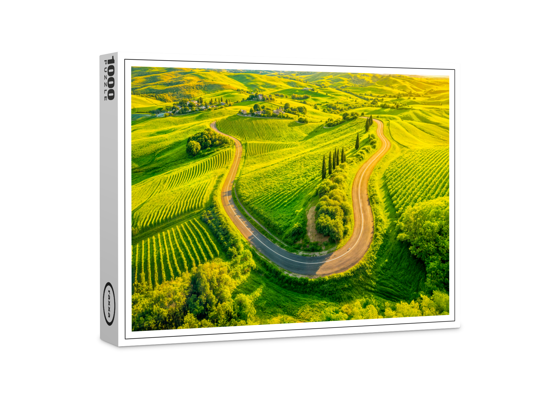 raxxa Premium-Puzzle: Winding Roads Through Vineyards and Cypress Trees