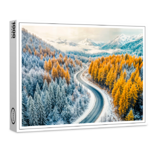 raxxa Premium-Puzzle: Winter Roads Through Mountain Forest with Orange Larches
