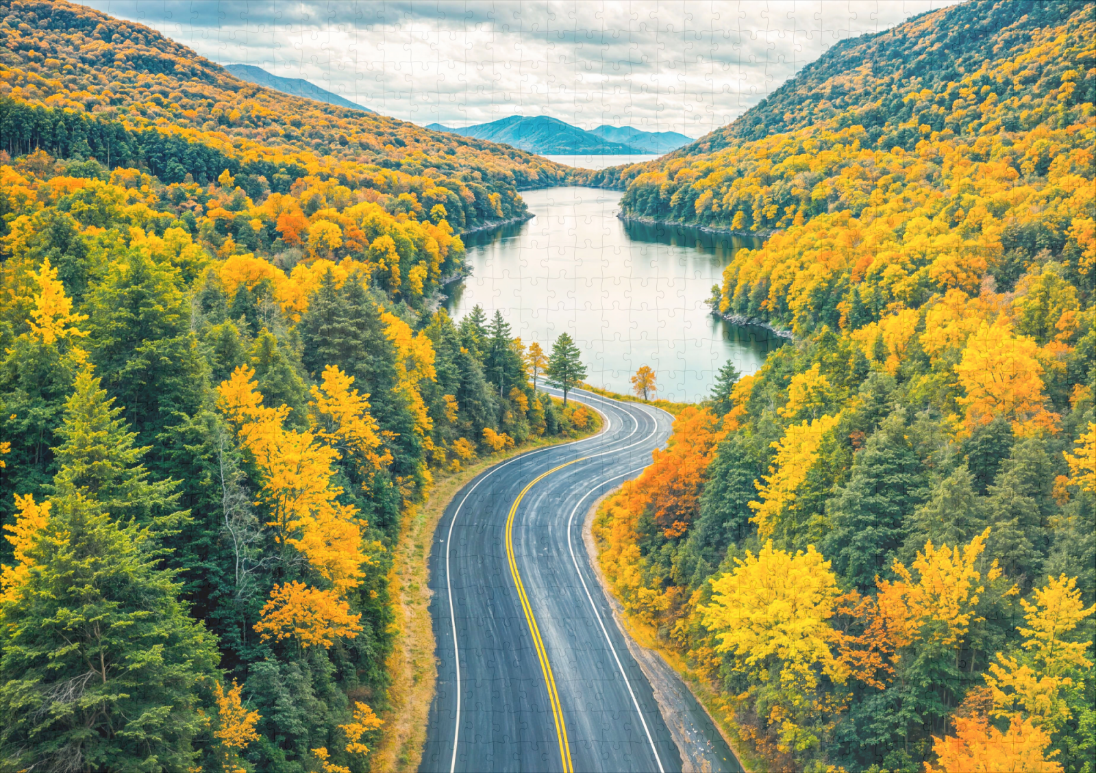 raxxa Premium-Puzzle: Streets Through Indian Summer Landscape with Lake – Image 2
