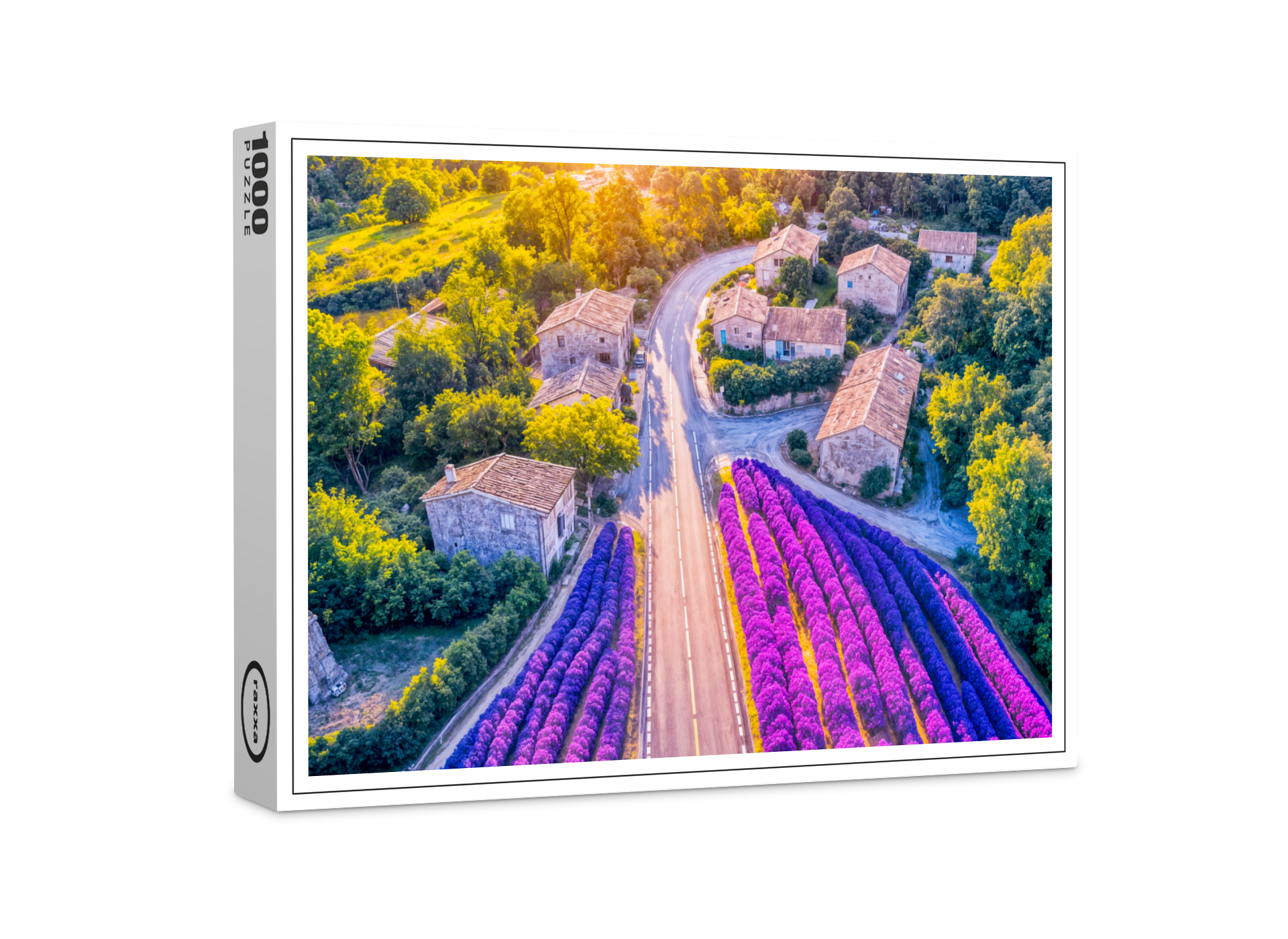 raxxa Premium-Puzzle: Village with Lavender Fields and Winding Roads