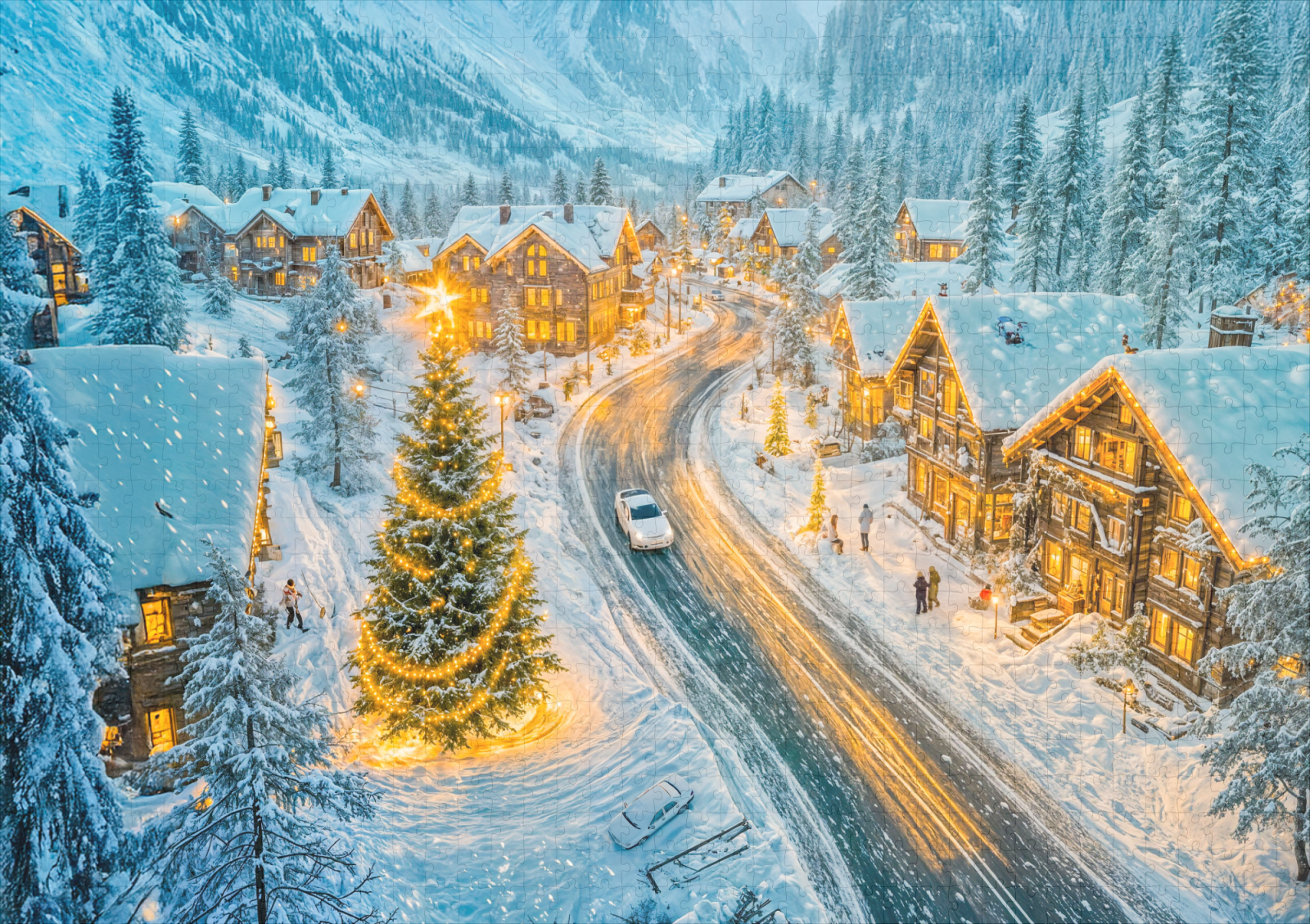 raxxa Premium-Puzzle: Winter Mountain Village with Christmas Decorations - Imagen 2