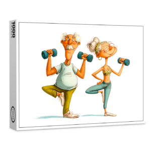 raxxa Premium-Puzzle: Funny Elderly Man Doing Yoga Illustration
