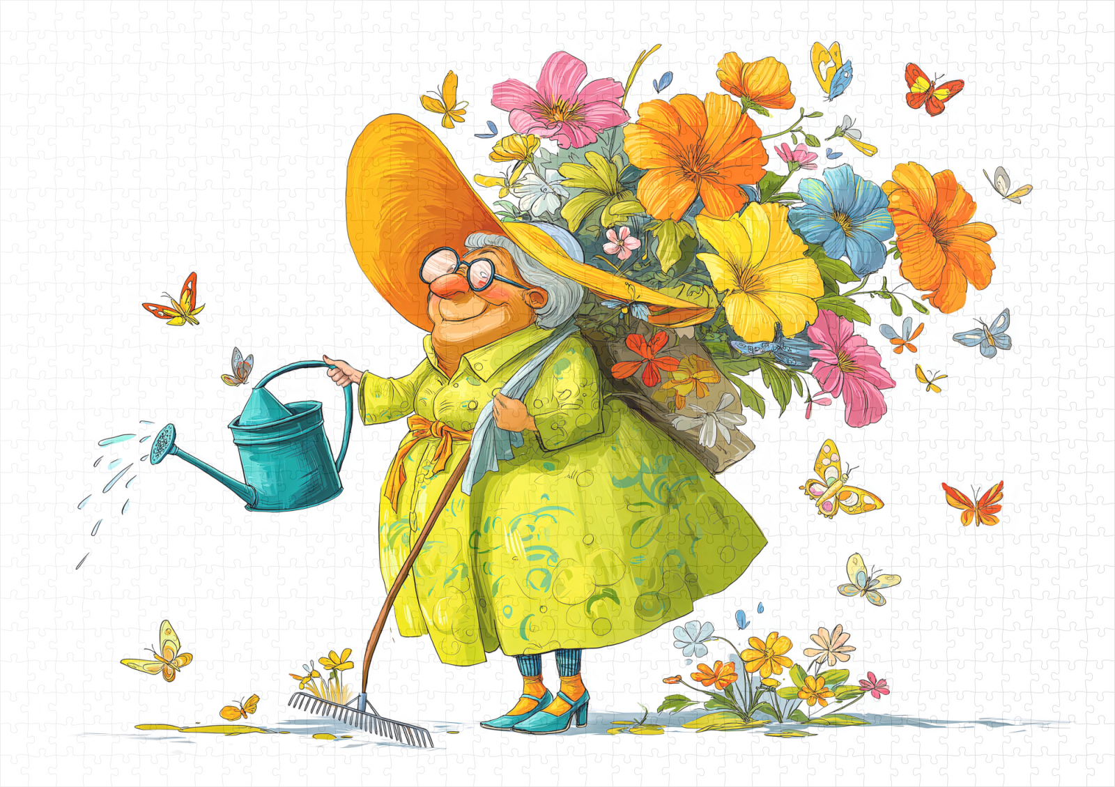 raxxa Premium-Puzzle: Funny illustration of grandma gardening with flowers – Image 2