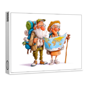 raxxa Premium-Puzzle: Elderly couple hiking with backpacks and walking sticks