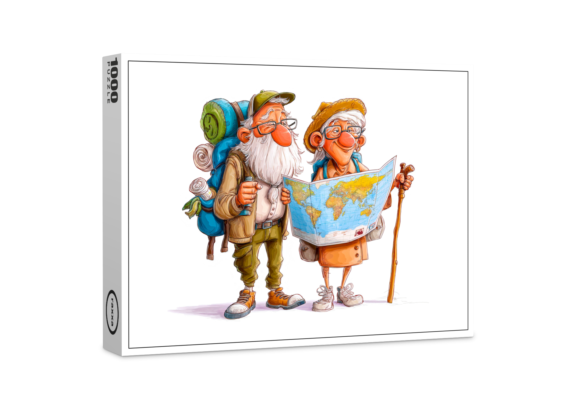 raxxa Premium-Puzzle: Elderly couple hiking with backpacks and walking sticks