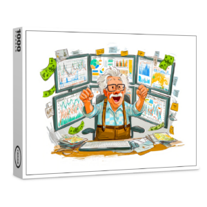 raxxa Premium-Puzzle: Elderly man celebrating stock market success joyfully