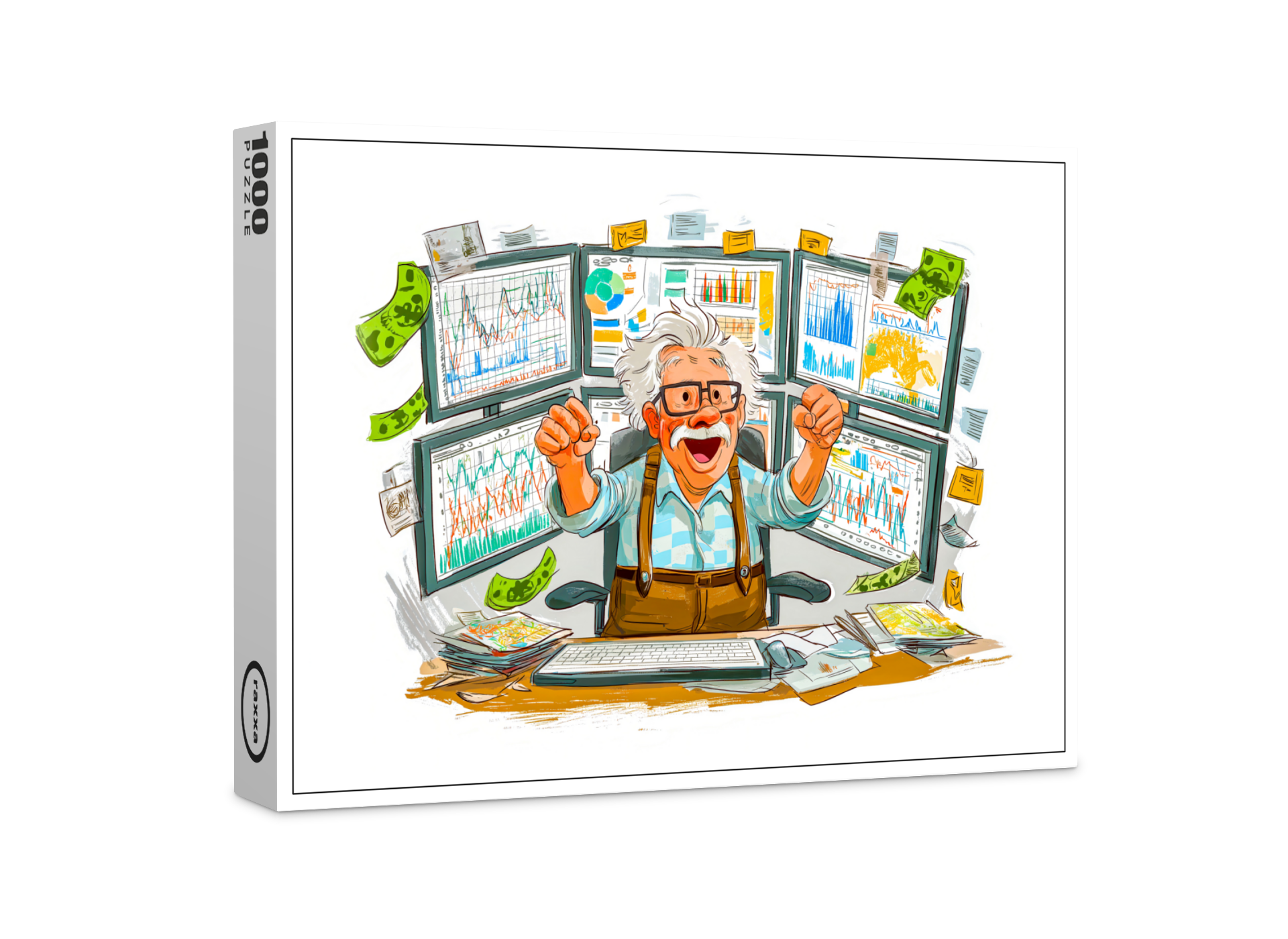 raxxa Premium-Puzzle: Elderly man celebrating stock market success joyfully