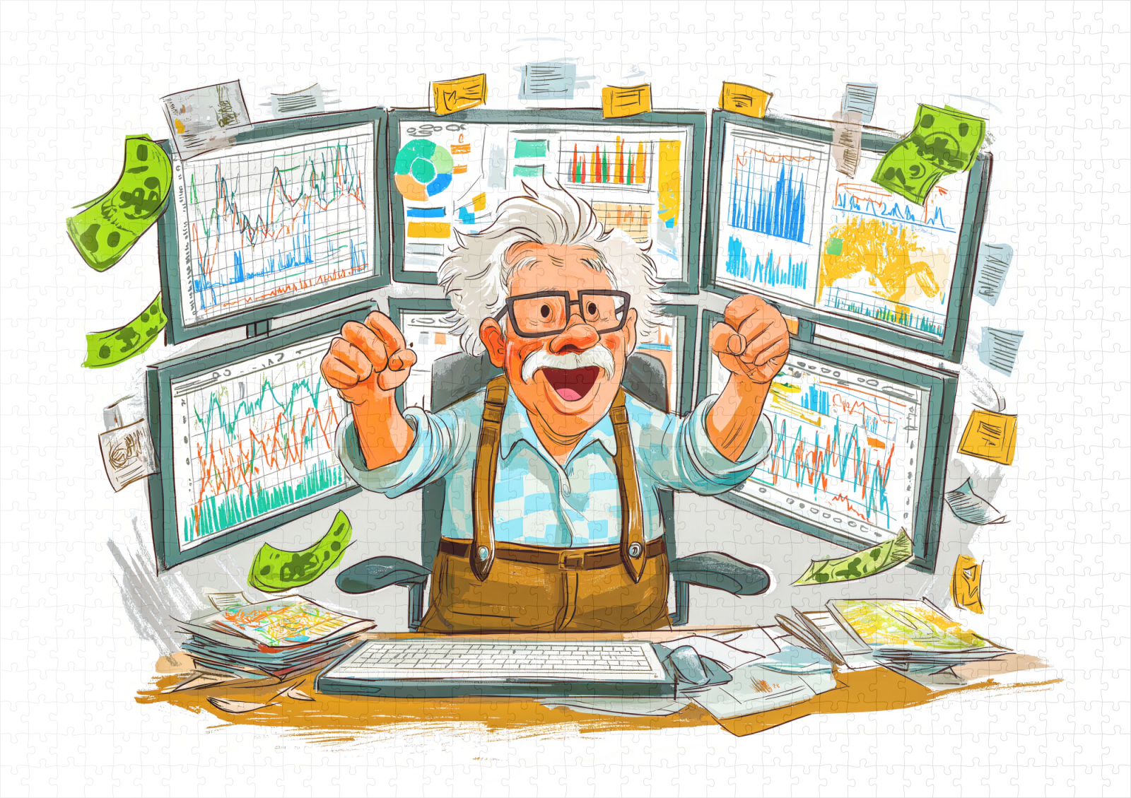 raxxa Premium-Puzzle: Elderly man celebrating stock market success joyfully - immagine 2