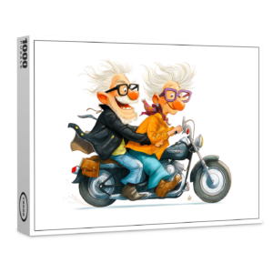 raxxa Premium-Puzzle: Funny illustration of seniors riding motorcycle
