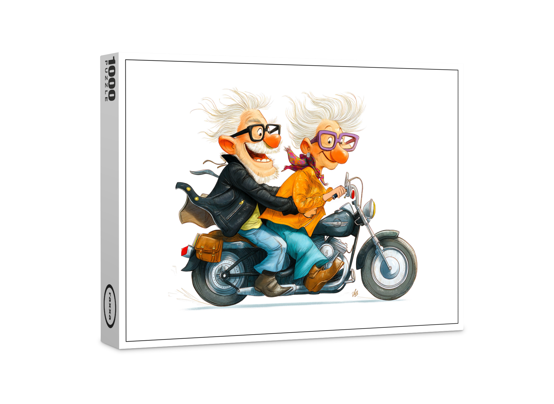 raxxa Premium-Puzzle: Funny illustration of seniors riding motorcycle
