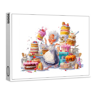 raxxa Premium-Puzzle: Funny illustration of grandma baking cakes