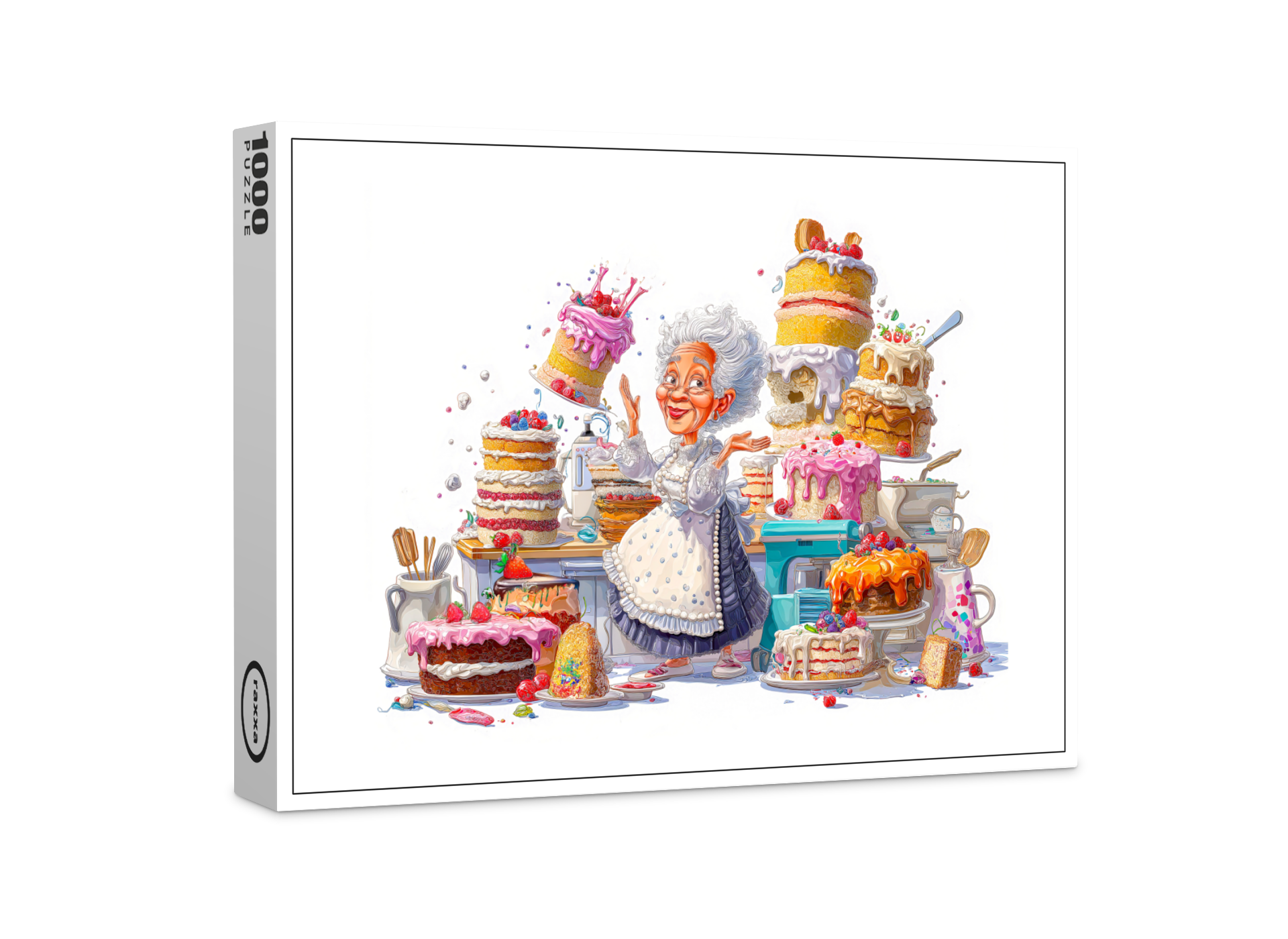 raxxa Premium-Puzzle: Funny illustration of grandma baking cakes