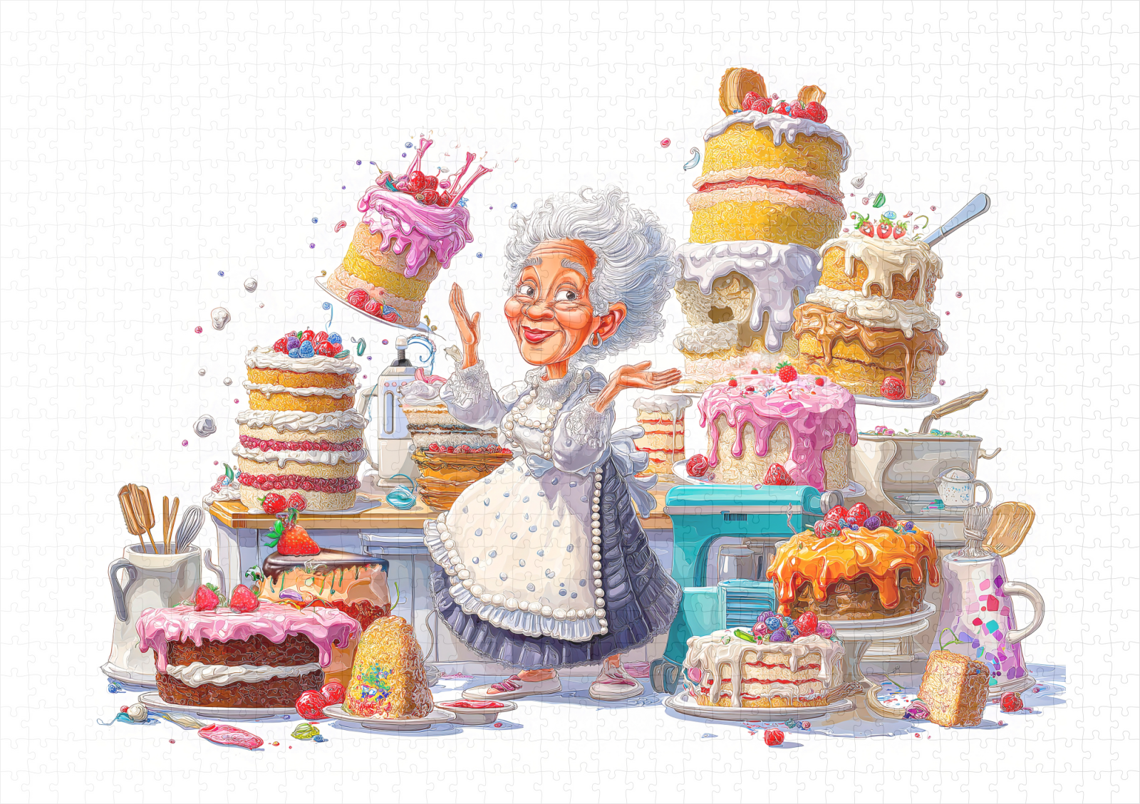 raxxa Premium-Puzzle: Funny illustration of grandma baking cakes – Image 2