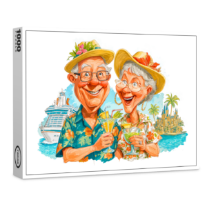 raxxa Premium-Puzzle: Elderly couple enjoying cocktails at tropical beach happily
