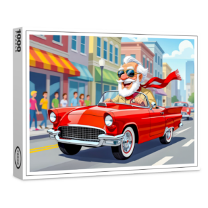 raxxa Premium-Puzzle: Grandpa driving a convertible car