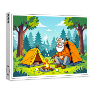 raxxa Premium-Puzzle: Grandpa camping and grilling in the wilderness