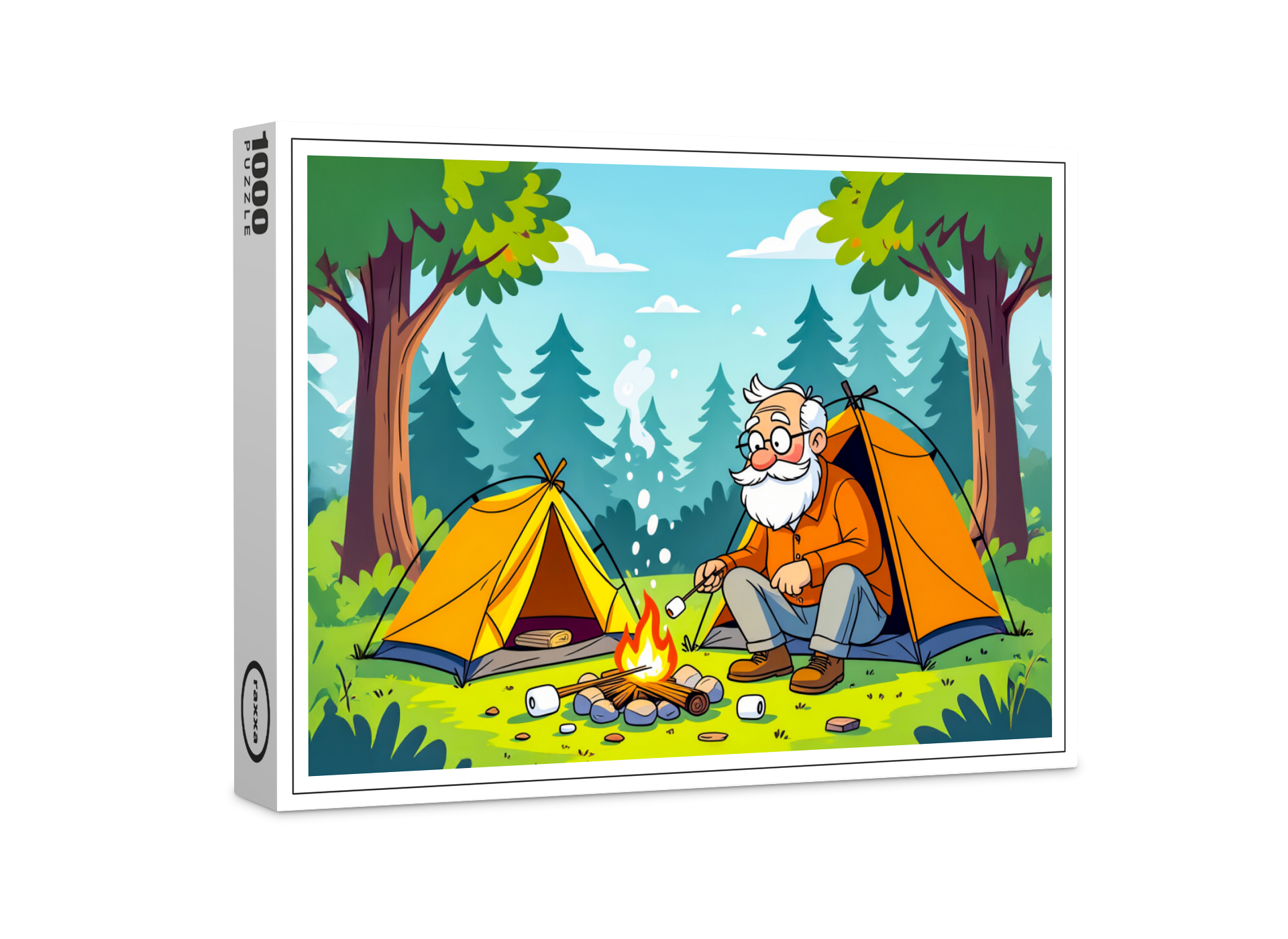 raxxa Premium-Puzzle: Grandpa camping and grilling in the wilderness