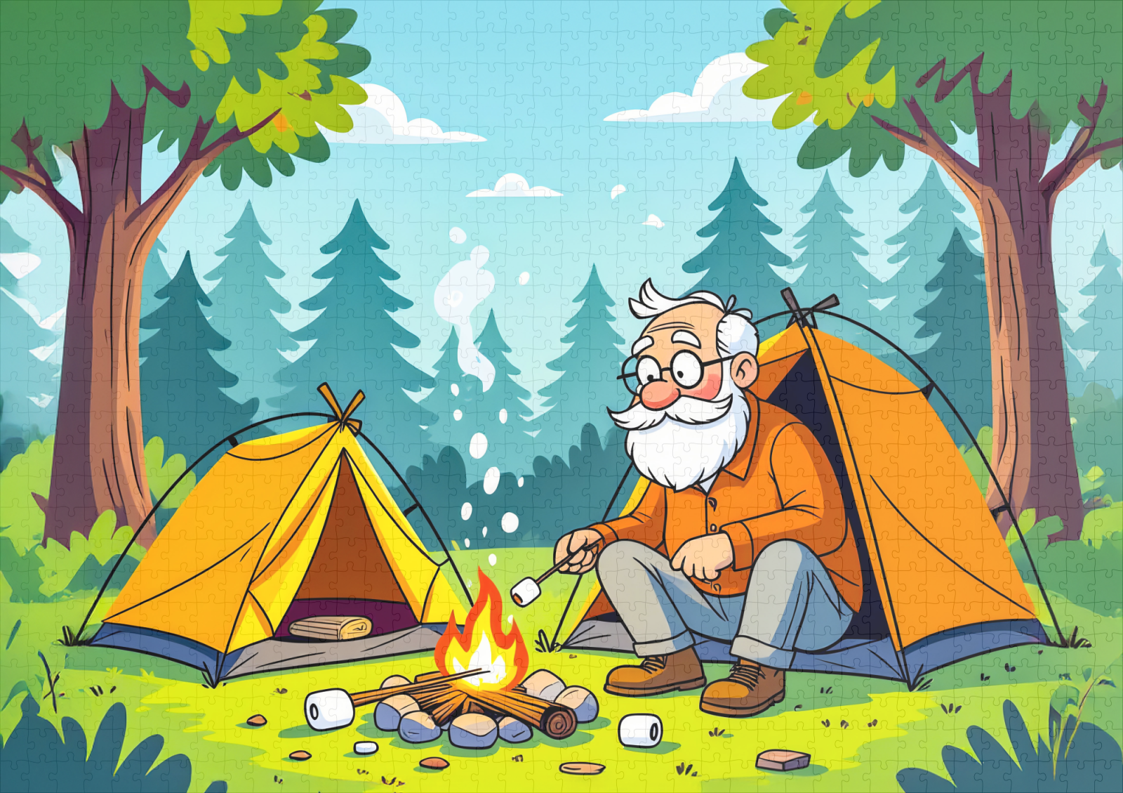 raxxa Premium-Puzzle: Grandpa camping and grilling in the wilderness – Image 2