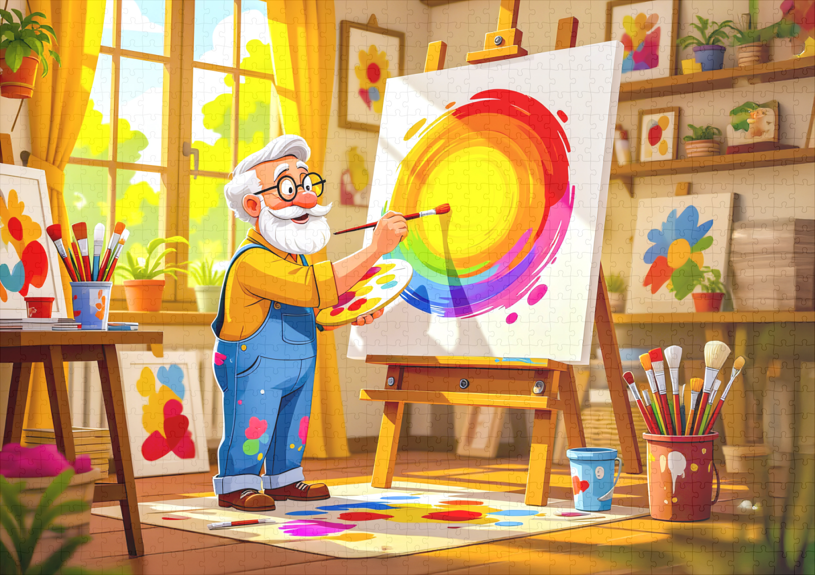 raxxa Premium-Puzzle: Grandpa painting creatively on canvas - Imagen 2