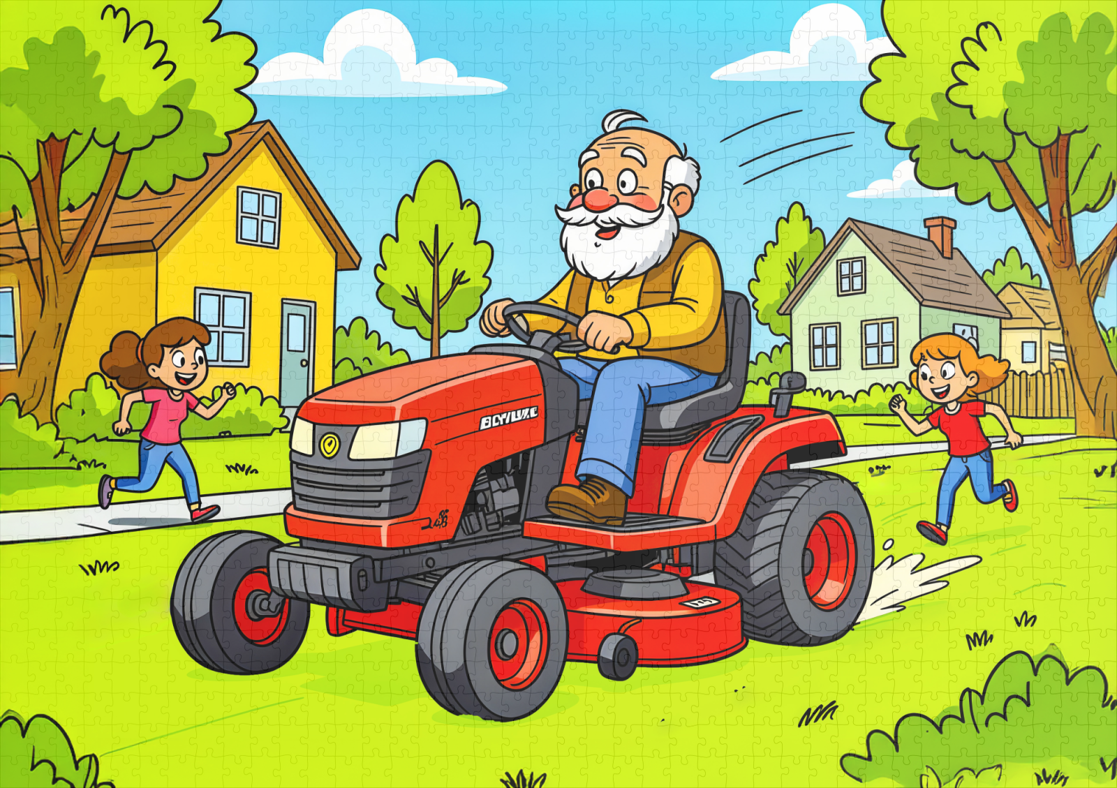 raxxa Premium-Puzzle: Grandpa mowing the lawn on a ride-on tractor - immagine 2