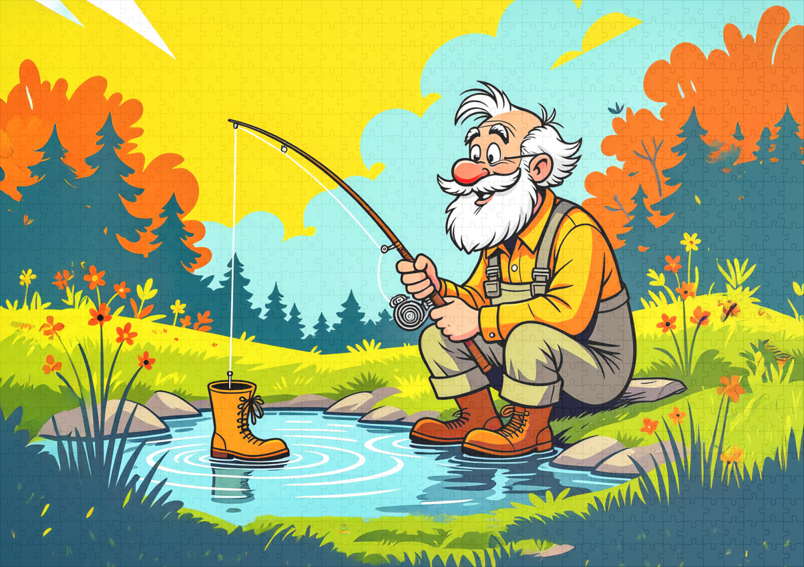 raxxa Premium-Puzzle: Grandpa catching a shoe while fishing - Image 2