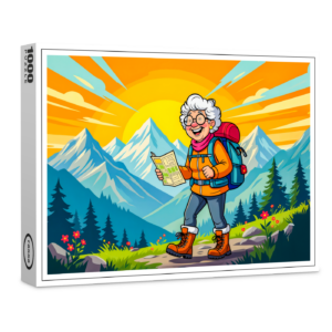 raxxa Premium-Puzzle: Grandmother Hiking Illustration