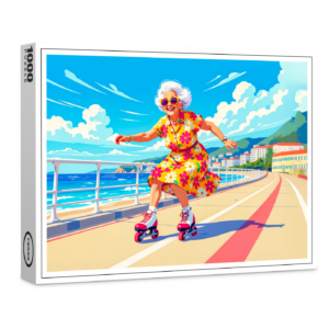 raxxa Premium-Puzzle: Grandmother Roller Skating Illustration