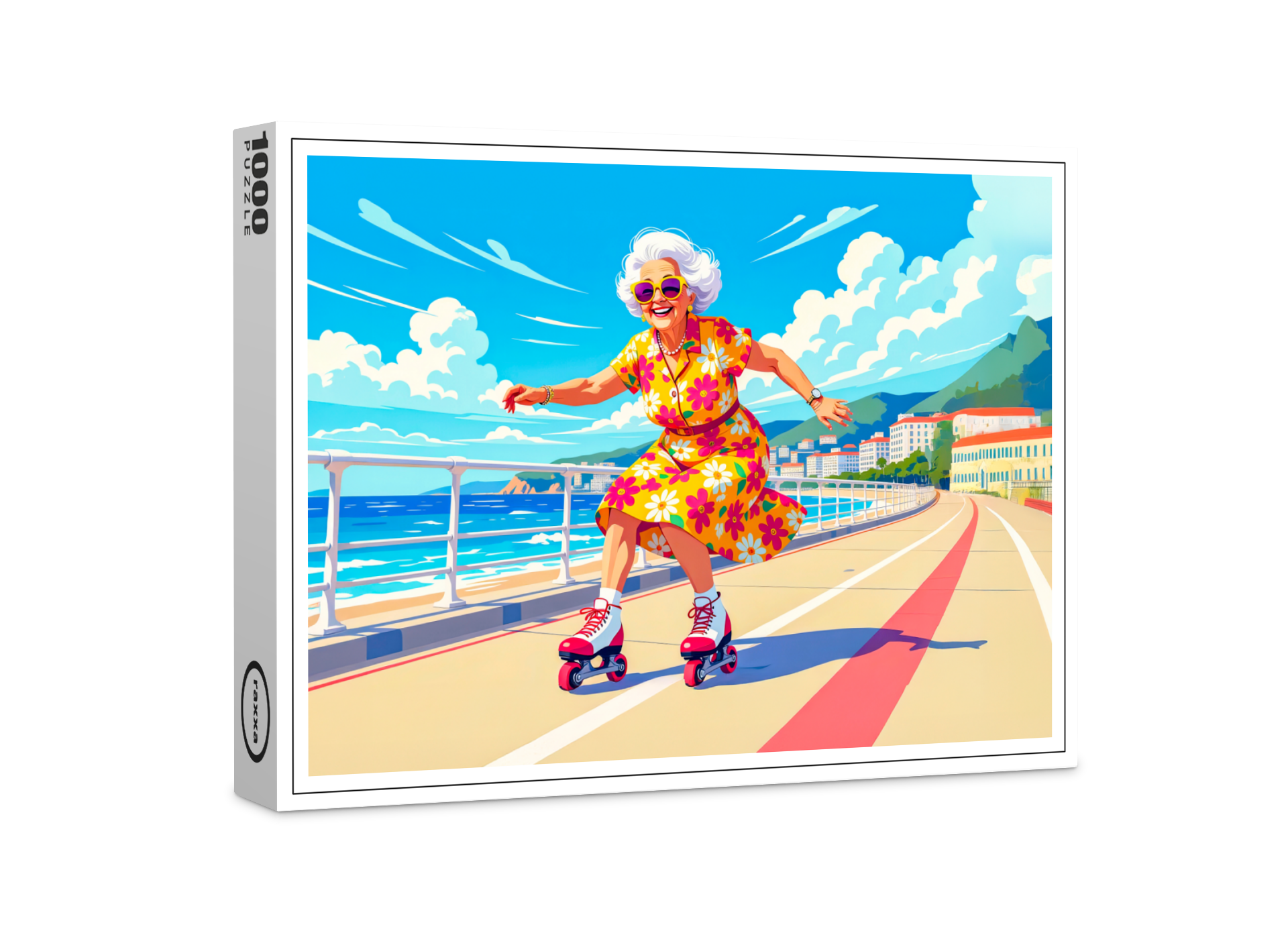 raxxa Premium-Puzzle: Grandmother Roller Skating Illustration